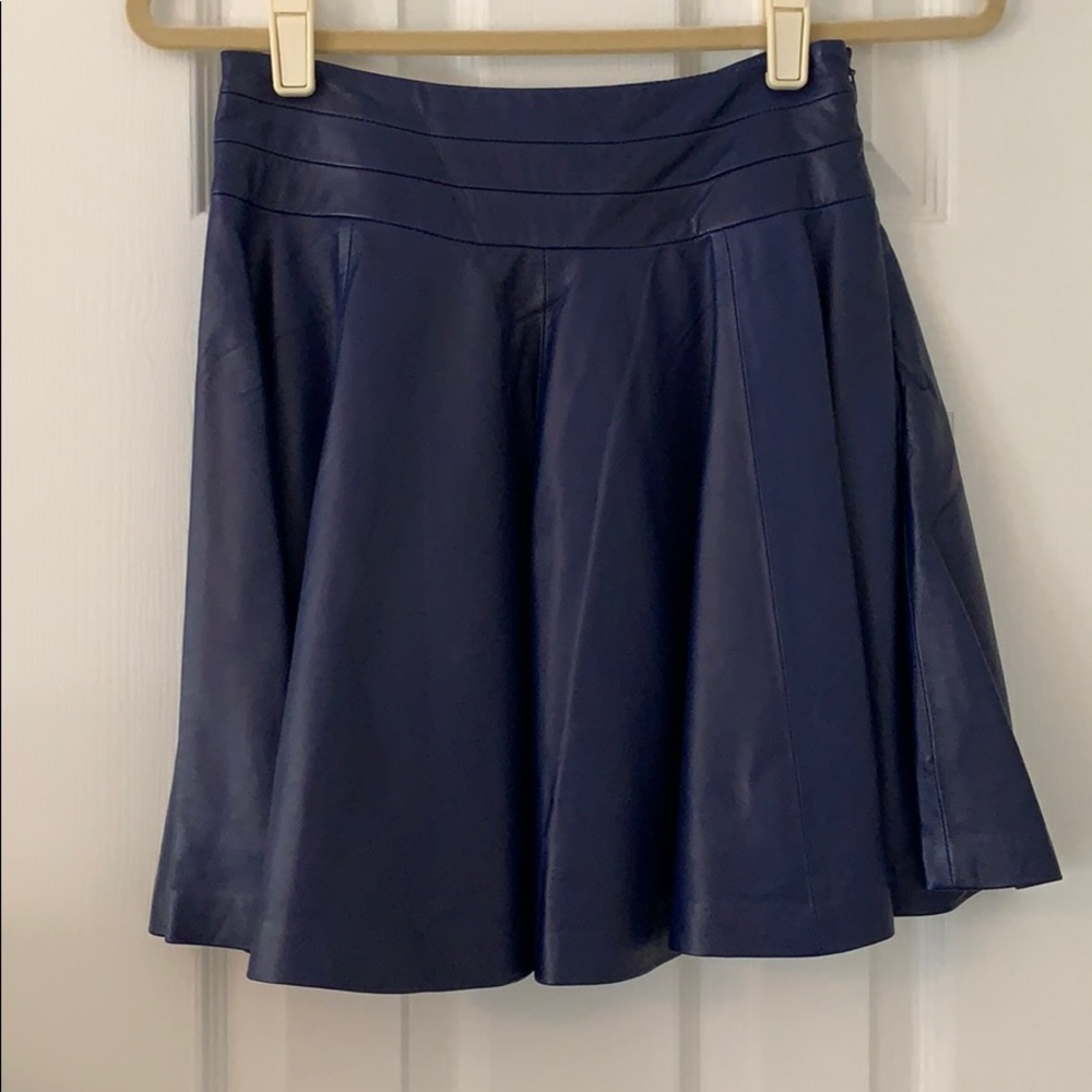 Molly lamb leather skater skirt blue